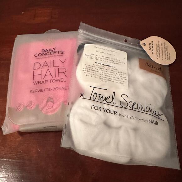 NWT Kitsch Towel Scrunchie White Hair  Daily Concepts Wrap Self Care Bundle Pink - Picture 1 of 8